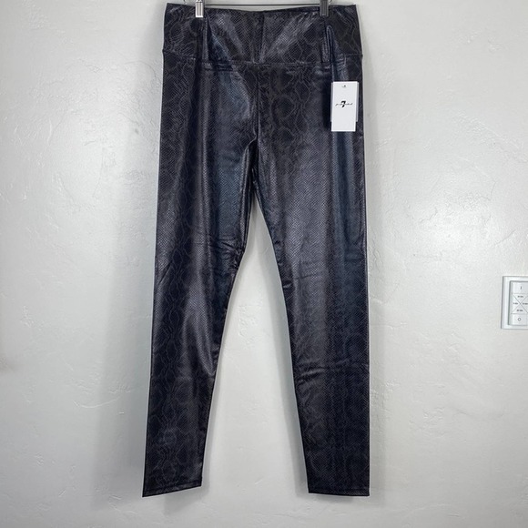 6) 7 FOR ALL MANKIND Faux Leather Snakeskin Print Leggings NWT sz L! - Picture 2 of 4